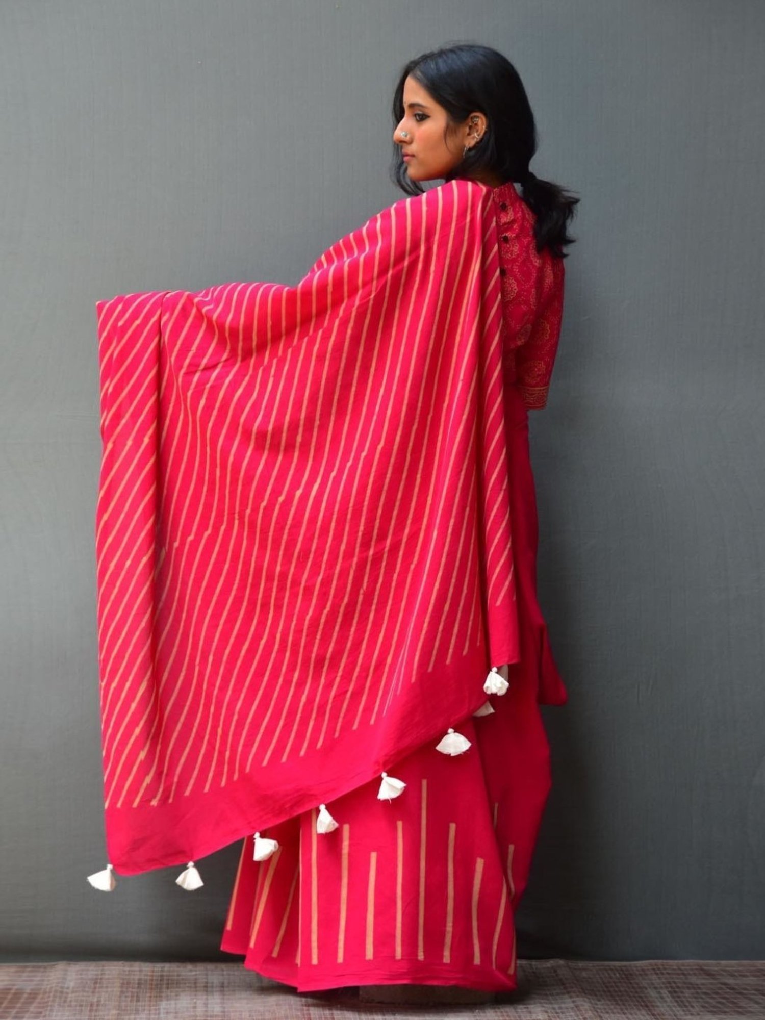 Chidiyaa Pink Rangeen Gulaabi Handblock printed Mulmul Cotton Saree