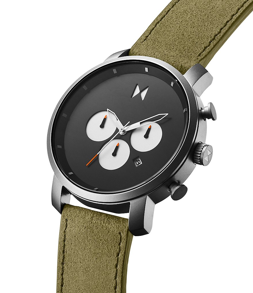 MVMT Chronograph Moss Green Leather Strap Watch