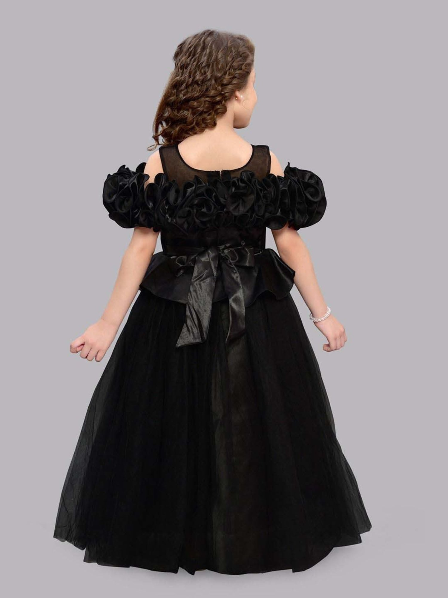 Pink Chick Kids Black Solid Party Gowns