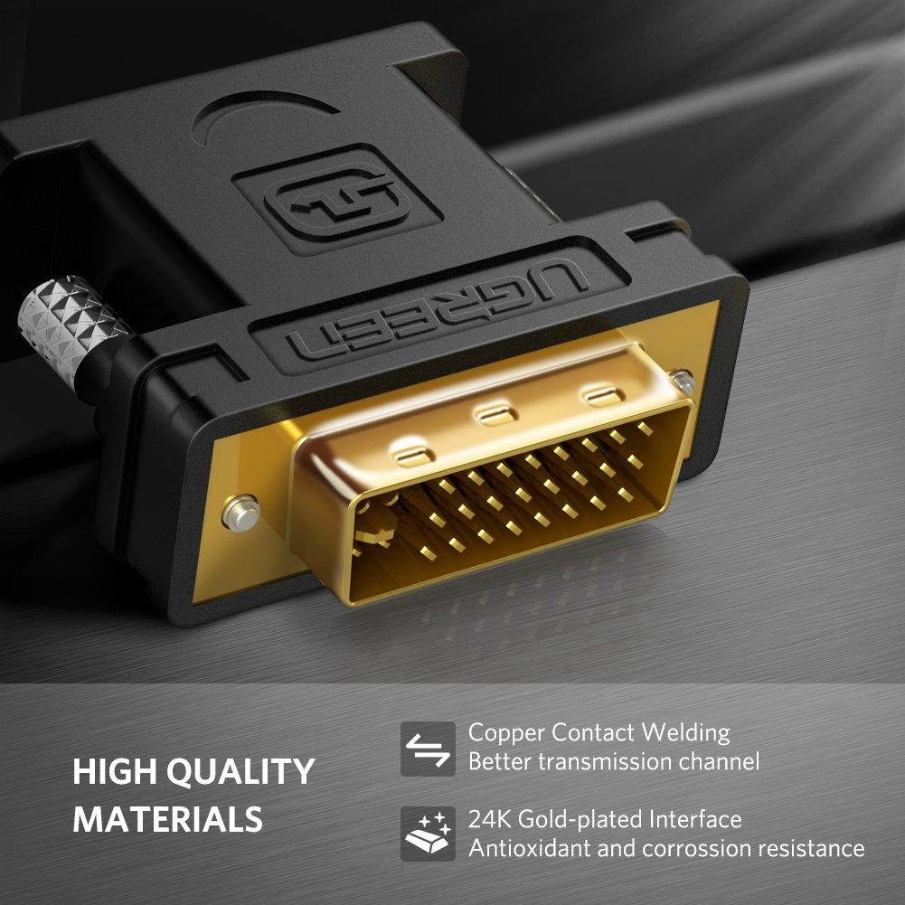 UGREEN DVI to VGA Adapter, 1080P DVI-I 24+5 Male to VGA HD15 Female Cable Converter with Gold-plated Connector Compatible for Gaming Monitor, DVD, Laptop, HDTV and Projector (Black)