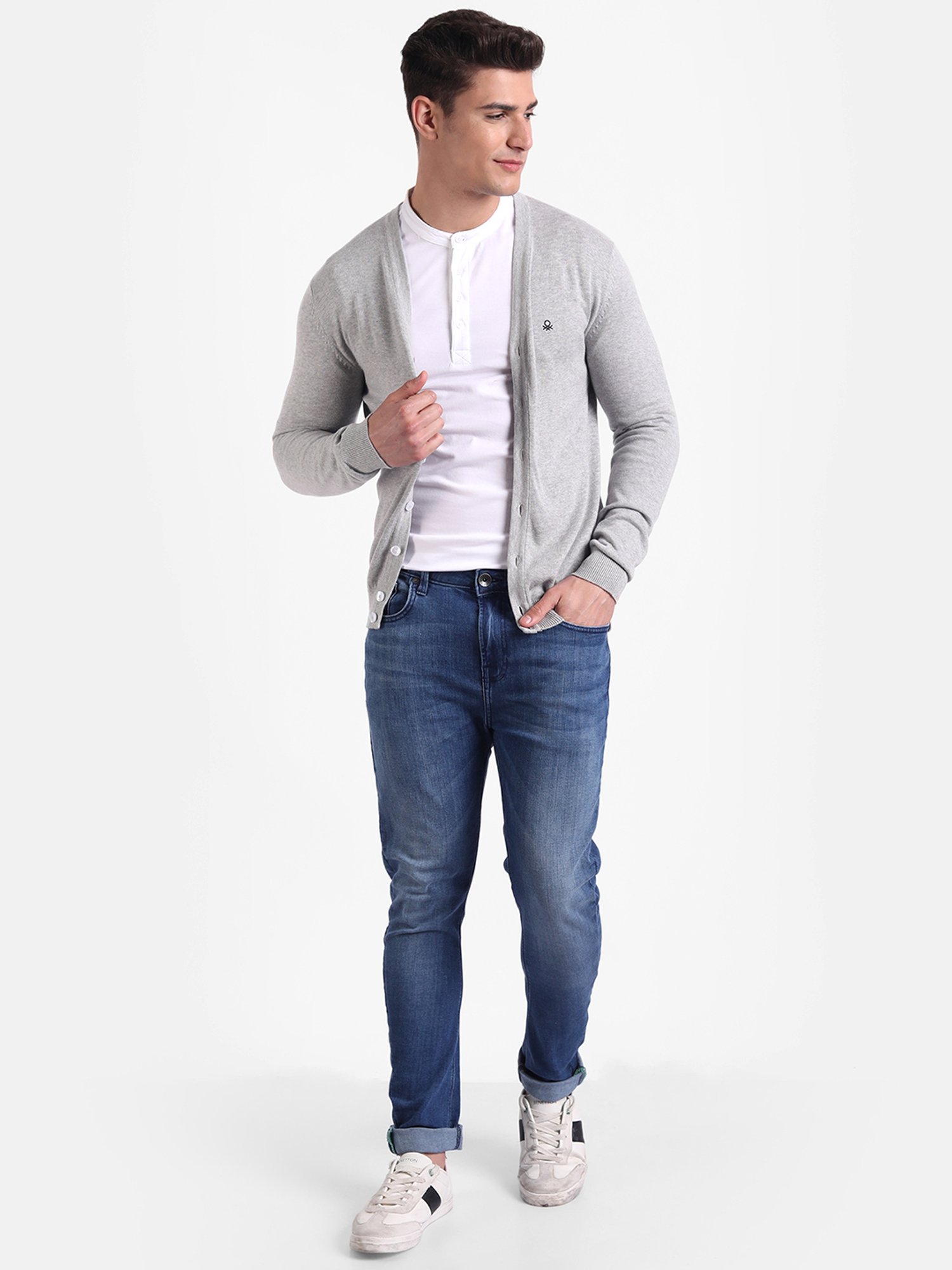United Colors of Benetton Grey V Neck Cardigan