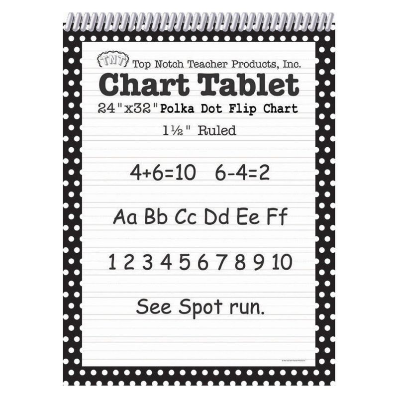 25 Sheets 24" x 32" Ruled Chart Tablet Black Polka Dot - Top Notch Teacher Products