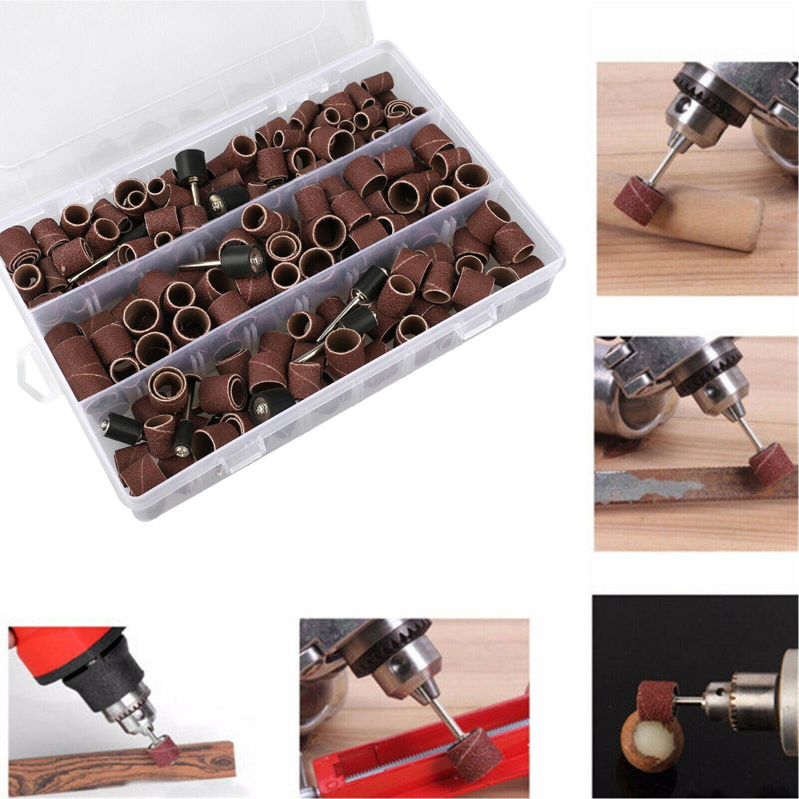 252 Pack Rotary Drum Sanding Band Mandrel 1/2 3/8 1/4 120 Grit Dremel Tool Kit
