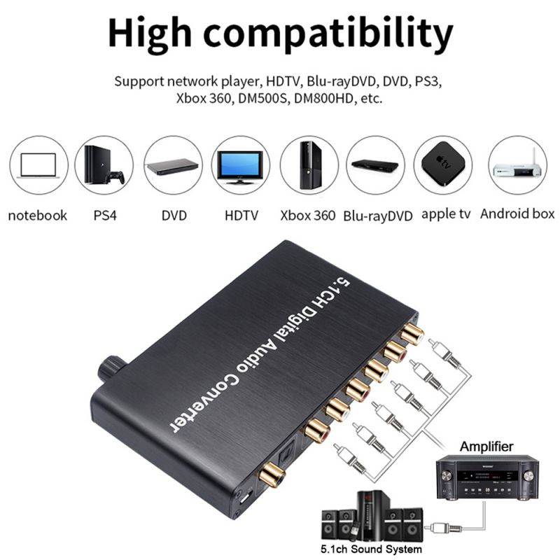 5.1 Audio Decoder Digital Audio Converter Fiber Cable Digital Optical Coax to RCA Audio Converter