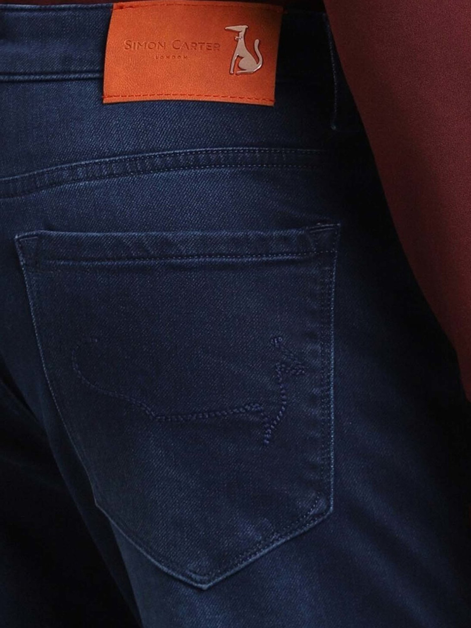 Simon Carter London Slim Fit Navy Lightly Washed Mid Rise Jeans