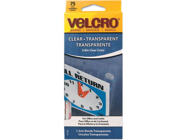 Velcro 91302 Sticky-Back Hook and Loop Fasteners, 5/8 Inch Diameter, Clear, 75/Pack