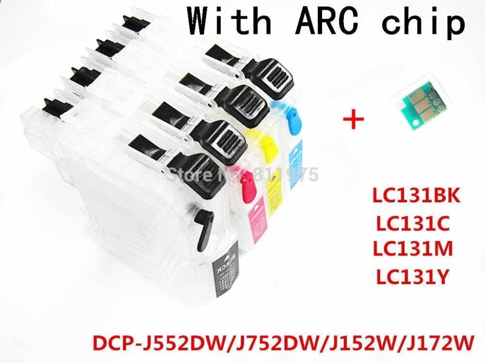4 ink LC123 refillable Ink cartridge for Brother DCP-J552DW/DCP-J752DW/DCP-J132W/DCP-J152W printers with permanent chip