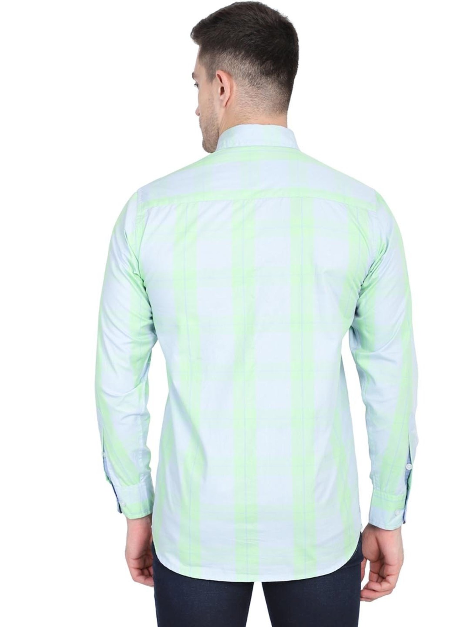 TAHVO Green Cotton Regular Fit Checks Shirt
