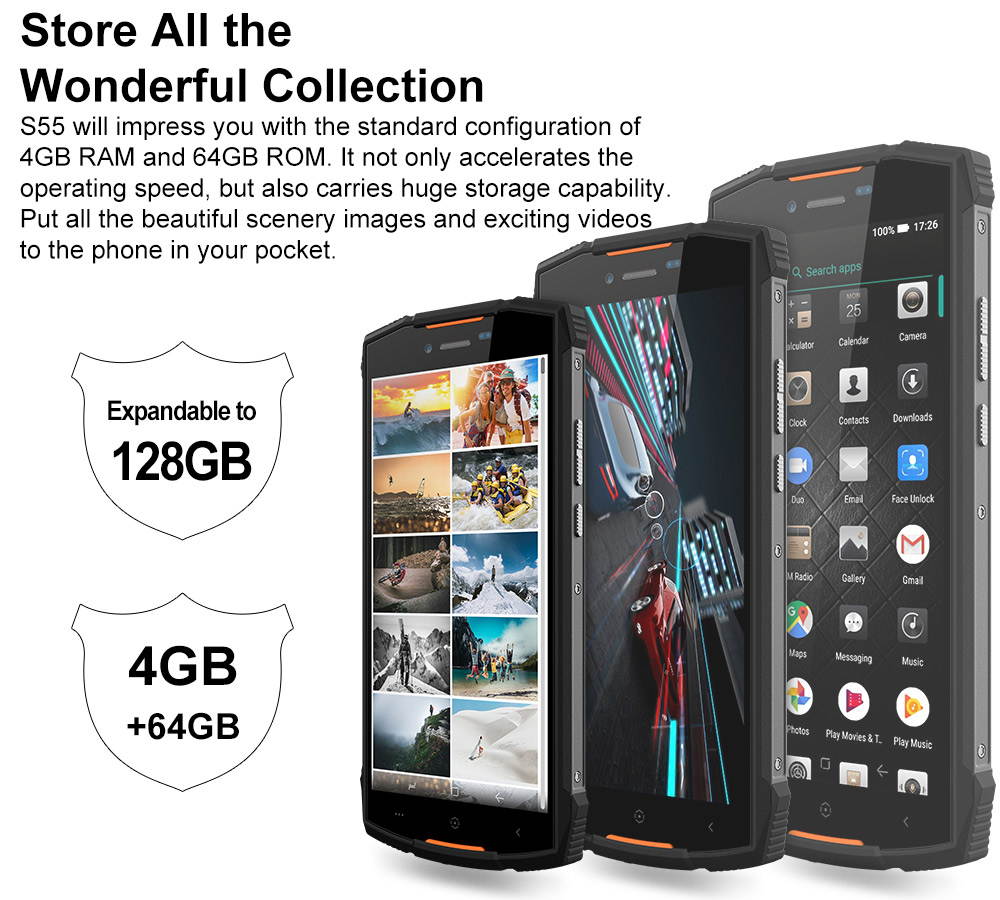 DOOGEE S55 Waterproof Smartphone 4GB RAM 64GB ROM 5500mAh MTK6750T Octa Core 5.5inch Android 8.0 Dual SIM 13.0MP 4G LTE