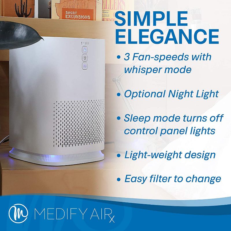 Medify Air MA-14 Compact Portable Tabletop Indoor Home Personal Air Purifier with Medical Grade True H13 HEPA Filter for 200 Square Foot Rooms, White