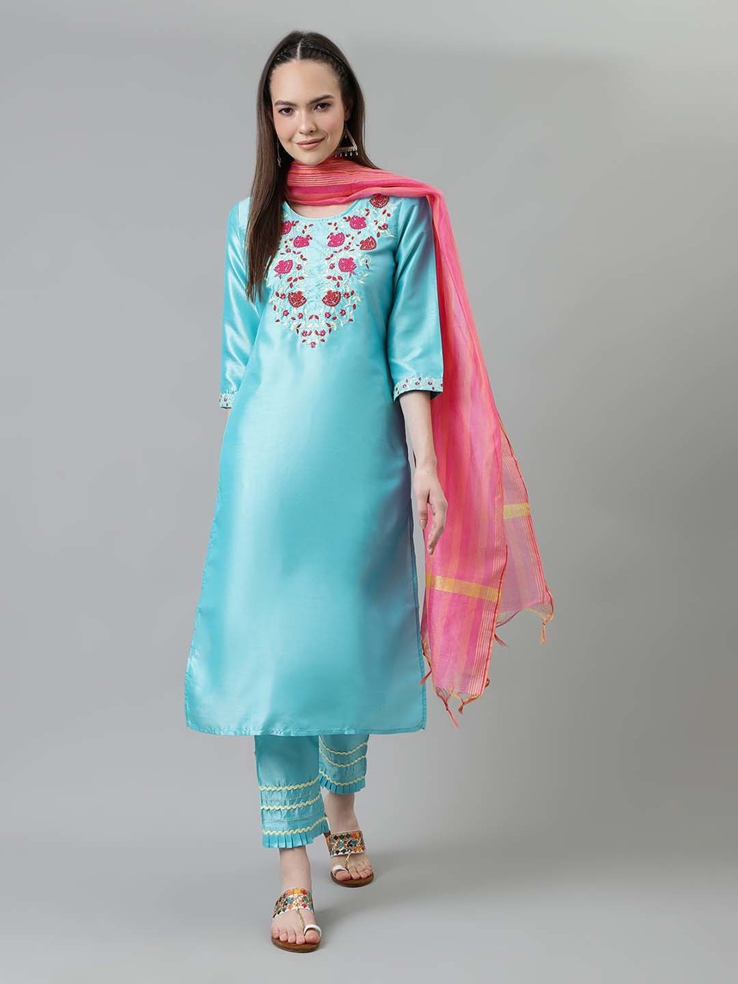 URBAN MYSTIC Black Rayon Embroidered Kurta & Sharara Set