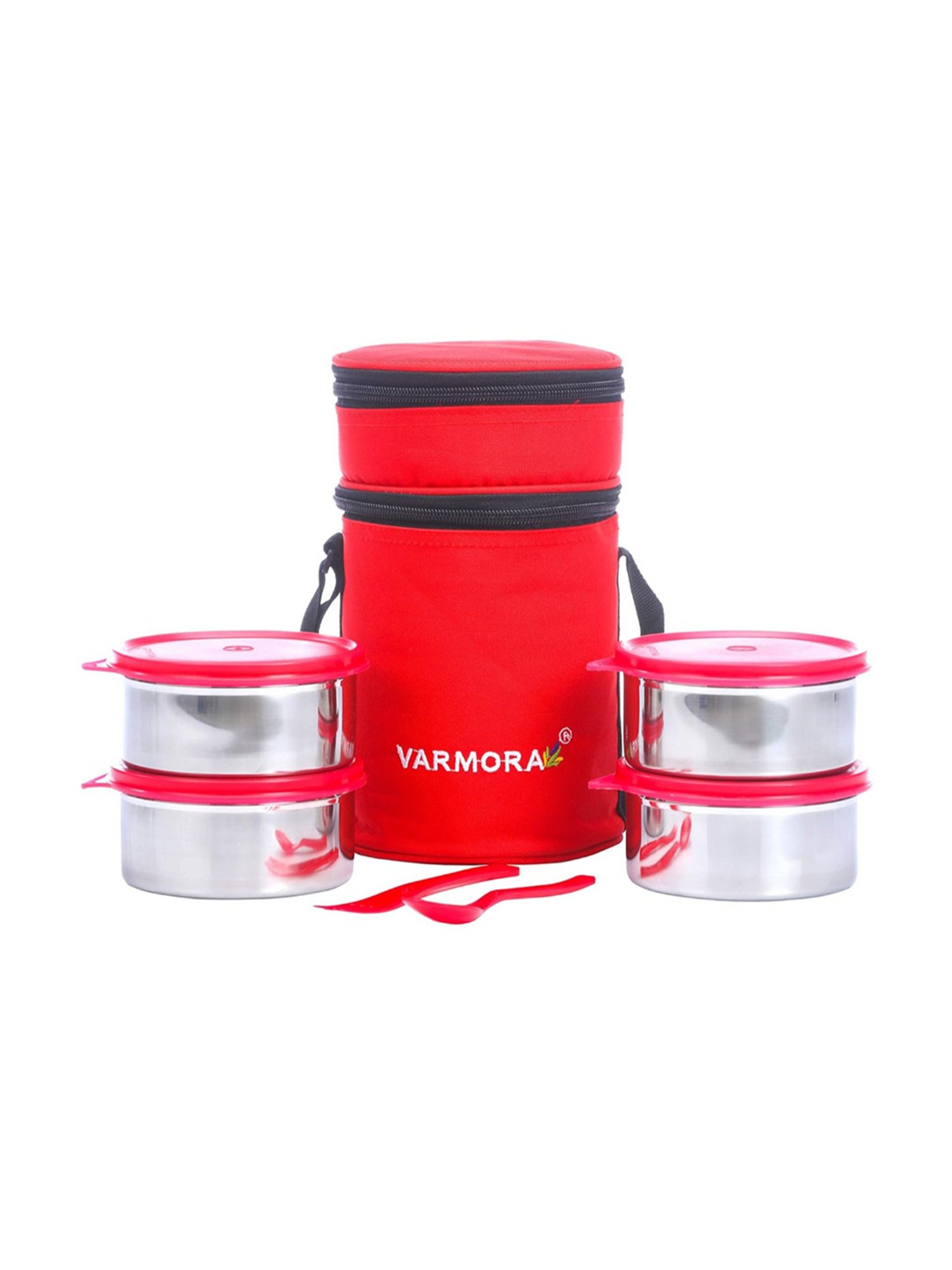 Varmora Quattro Raspberry Pink Stainless Steel Lunch Box - 390 ml