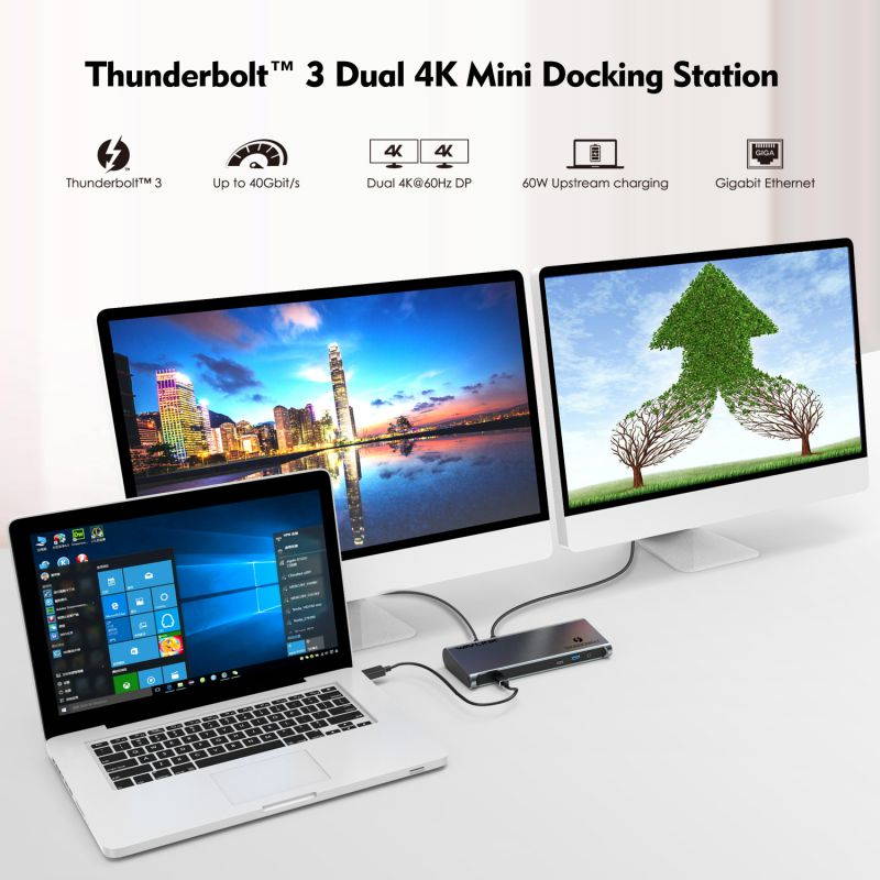 Wavlink 8K Dual DisplayPort Thunderbolt 3 Docking Station with 60W Upstream Charging, Dual DisplayPort 1.4, 3 x USB 3.1(10Gbps), 2 x USB 3.0(5Gbps), Gigabit Ethernet, Audio, for Mac & Windows