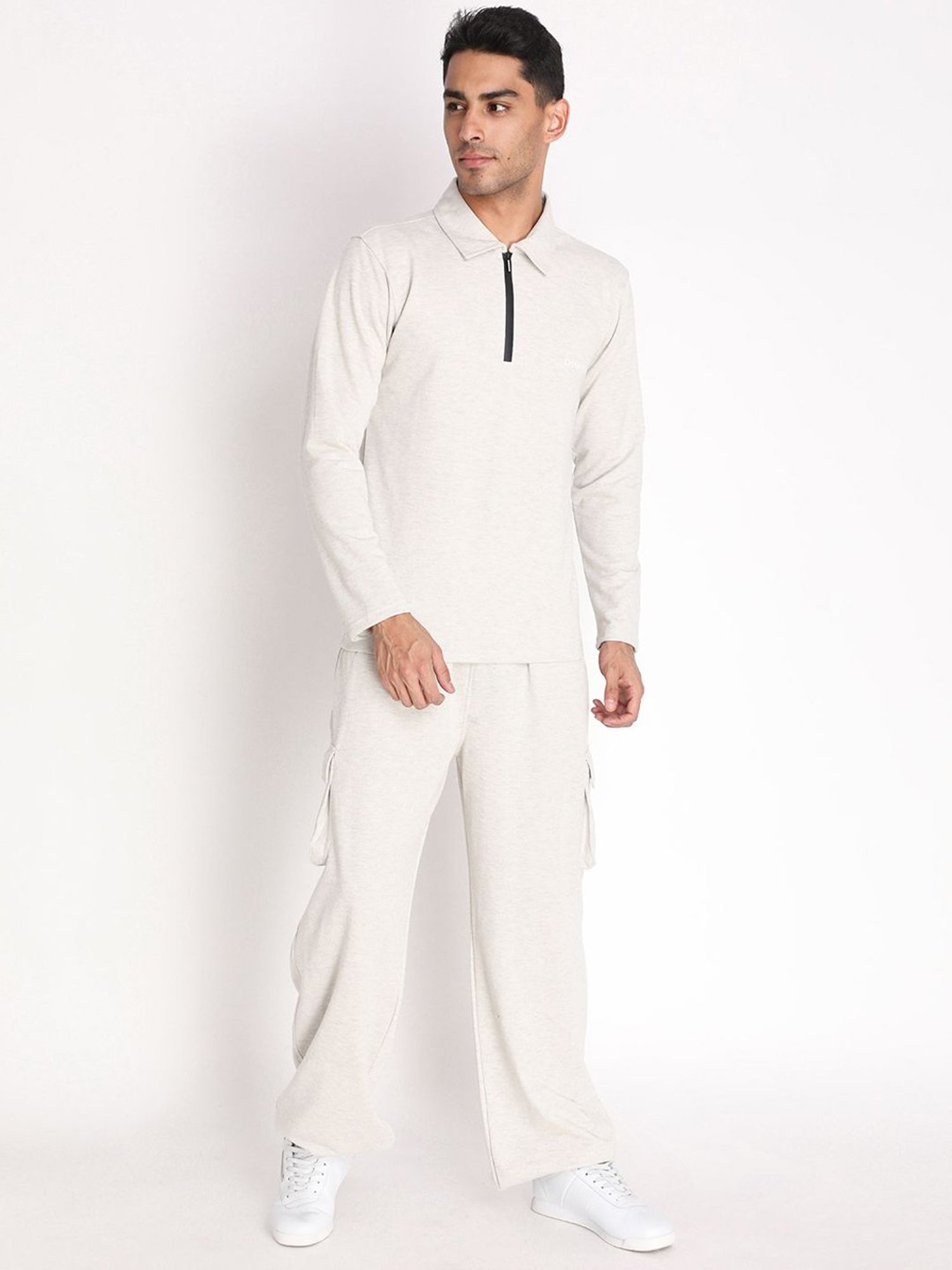 Chkokko Off White Cotton Relaxed Fit Track Pants