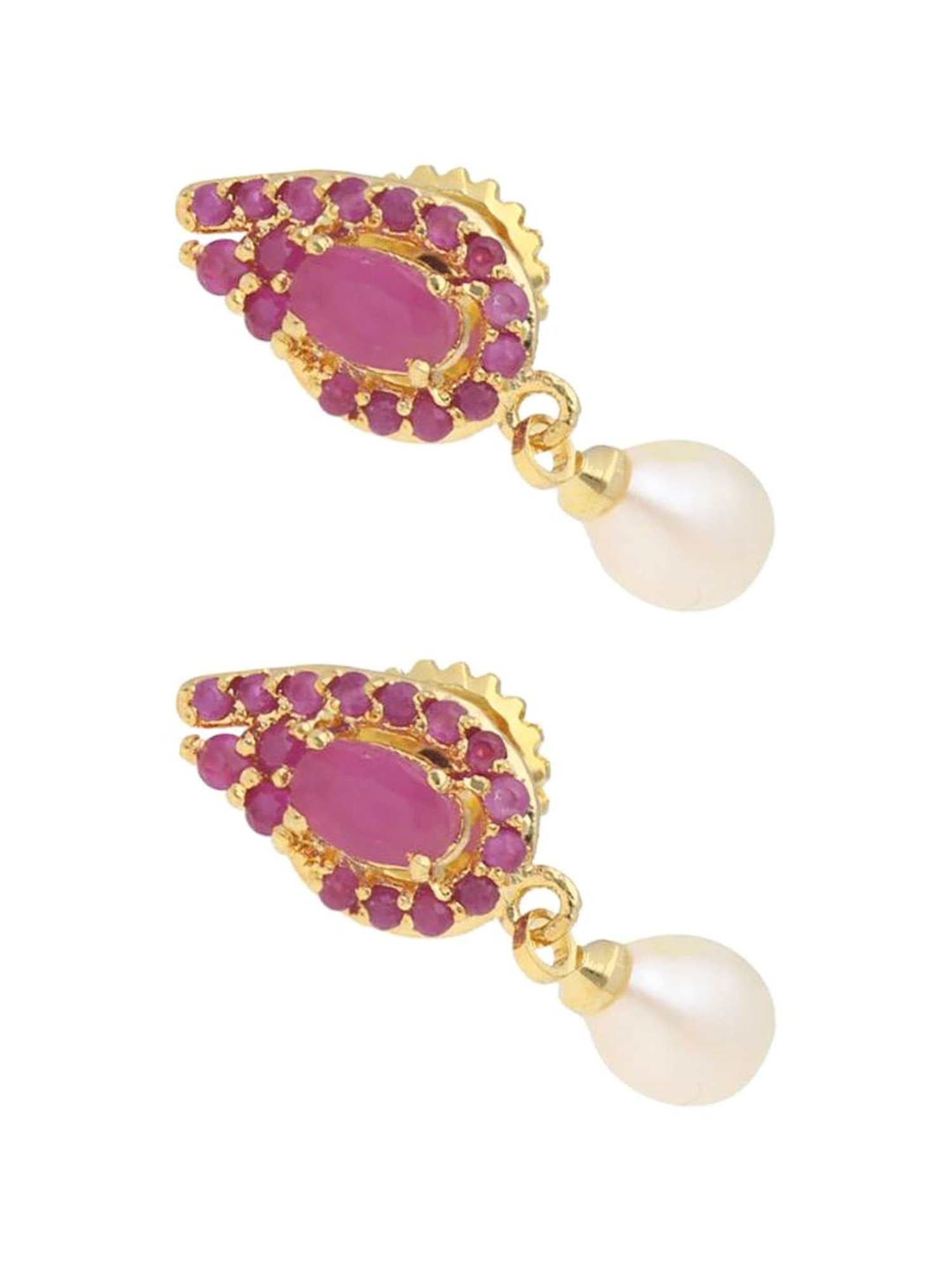 Sri Jagdamba Pearls Dakshita Pink & Pearl White Alloy Drop Earrings
