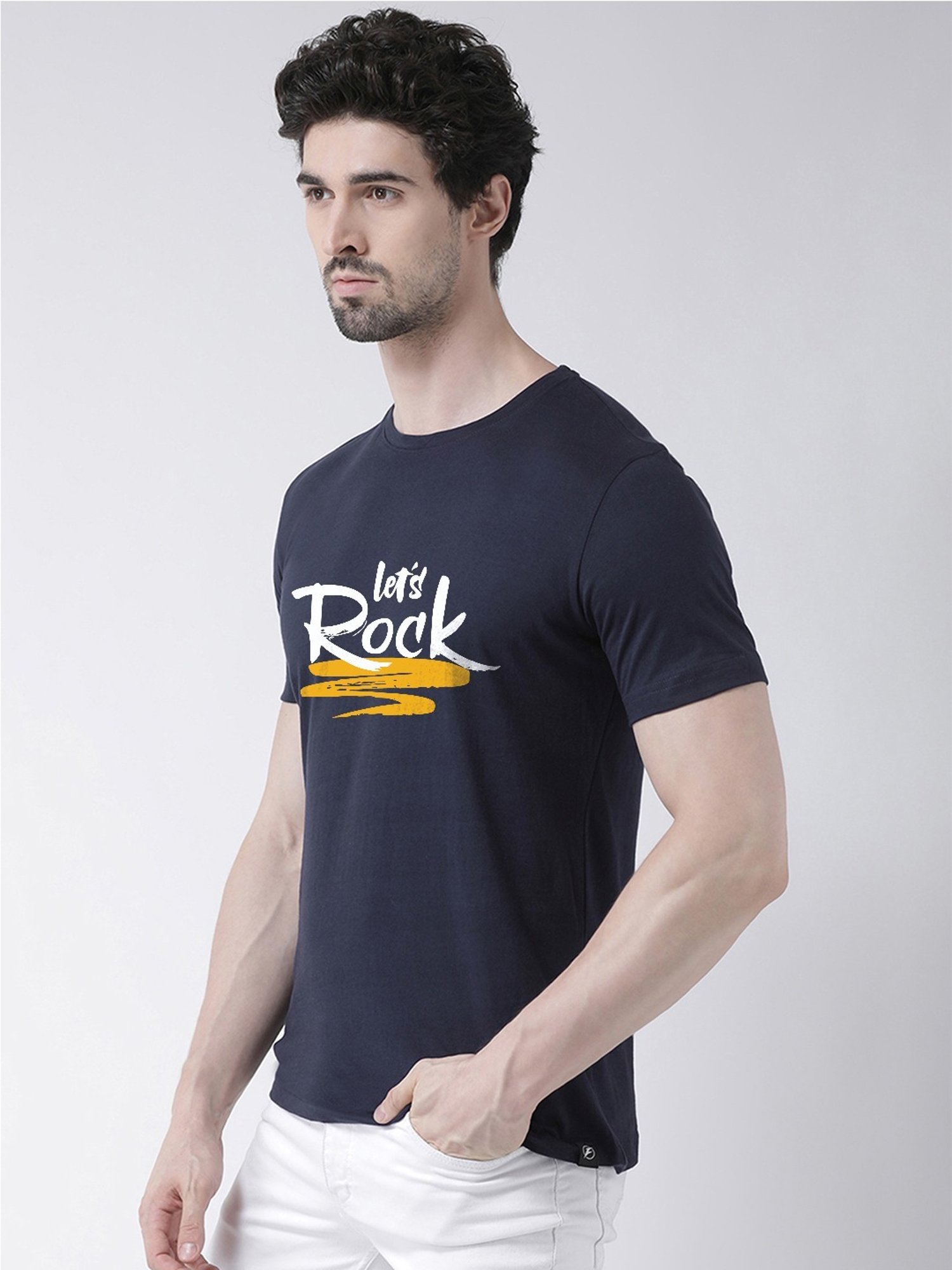 Friskers Navy Blue Cotton Slim Fit Printed T-Shirt