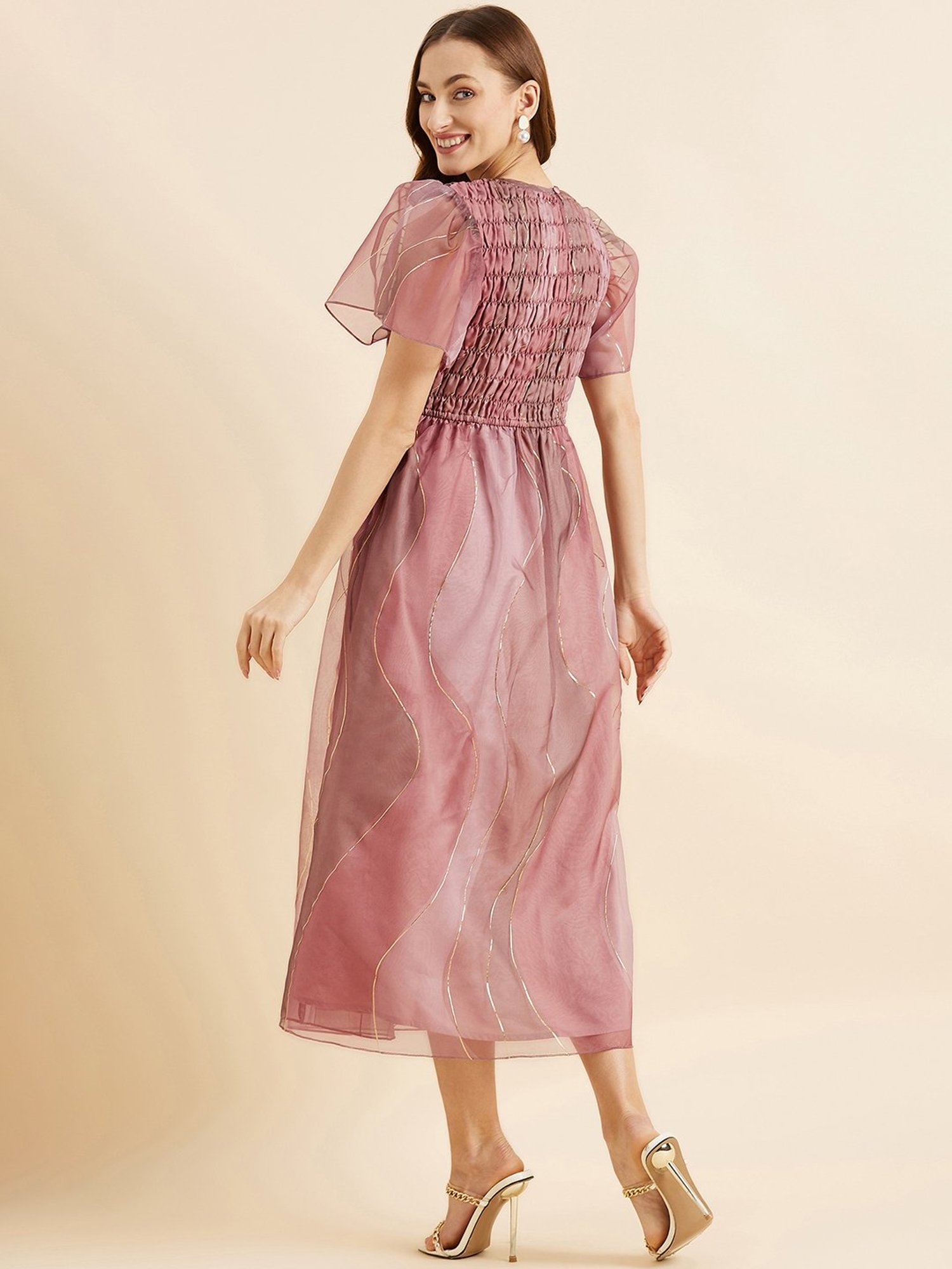 PANIT Pink Floral Print Ethnic Dress