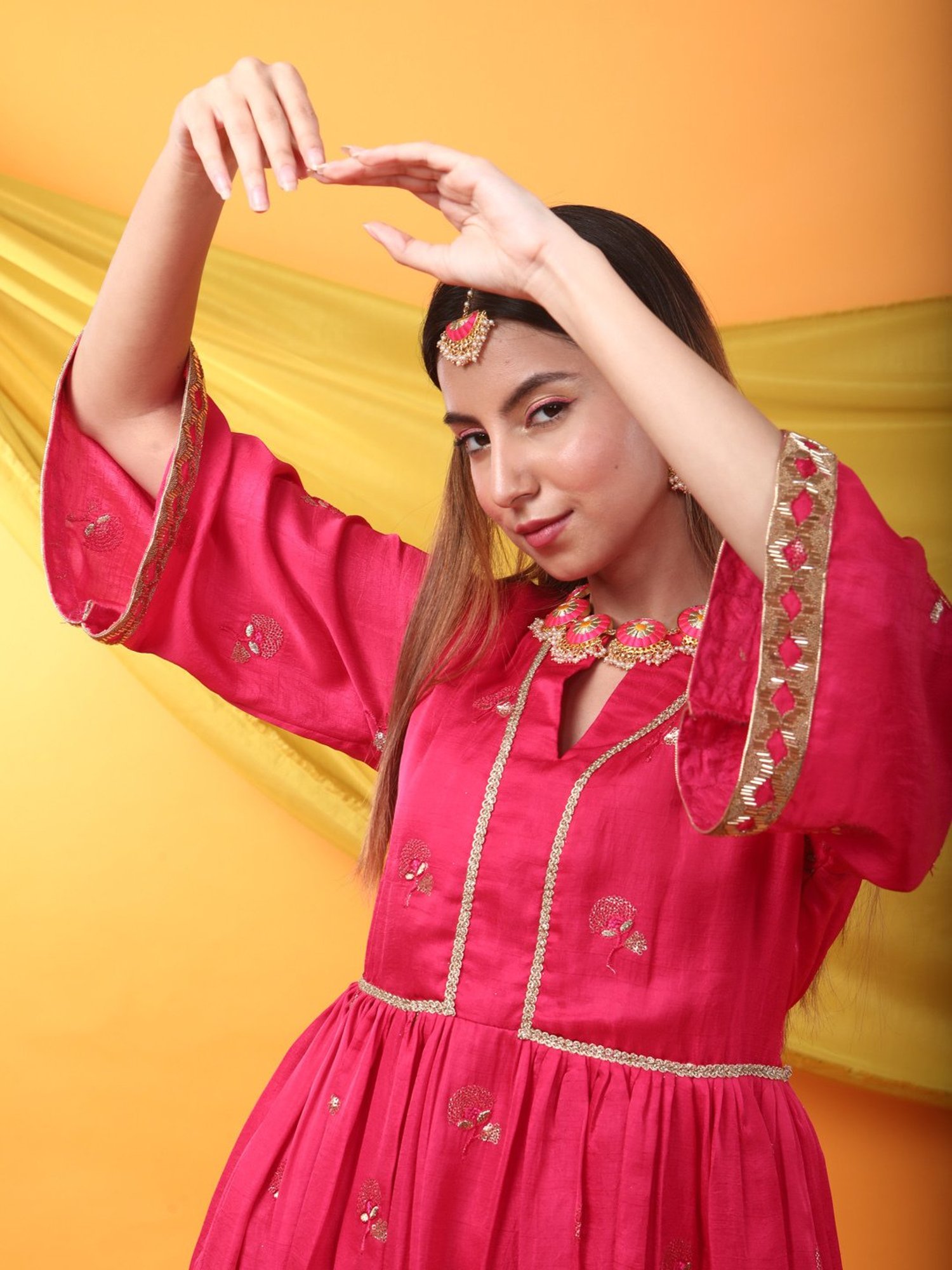 Monk & Mei Zunera Kurta-Fuchsia Pink