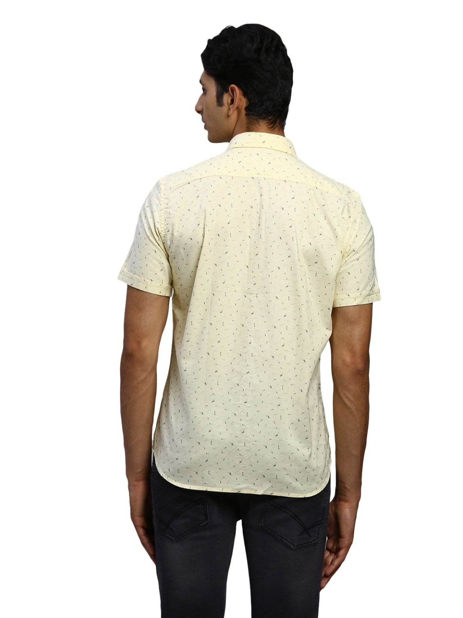 Parx Yellow Cotton Slim Fit Printed Shirt