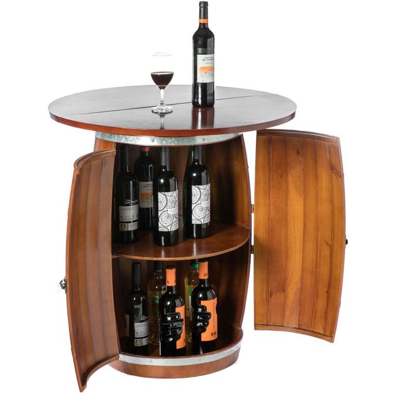 Vintiquewise Wine Barrel Round Table Wine Storage Cabinet