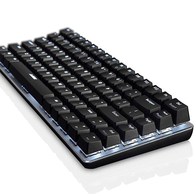 Wired Gaming Keyboard Ajazz AK33 Blue LED Backlit 82 Keys USB Mechanical Pro Gamer Keypad for Office Typists Playing Game Black Switch Black