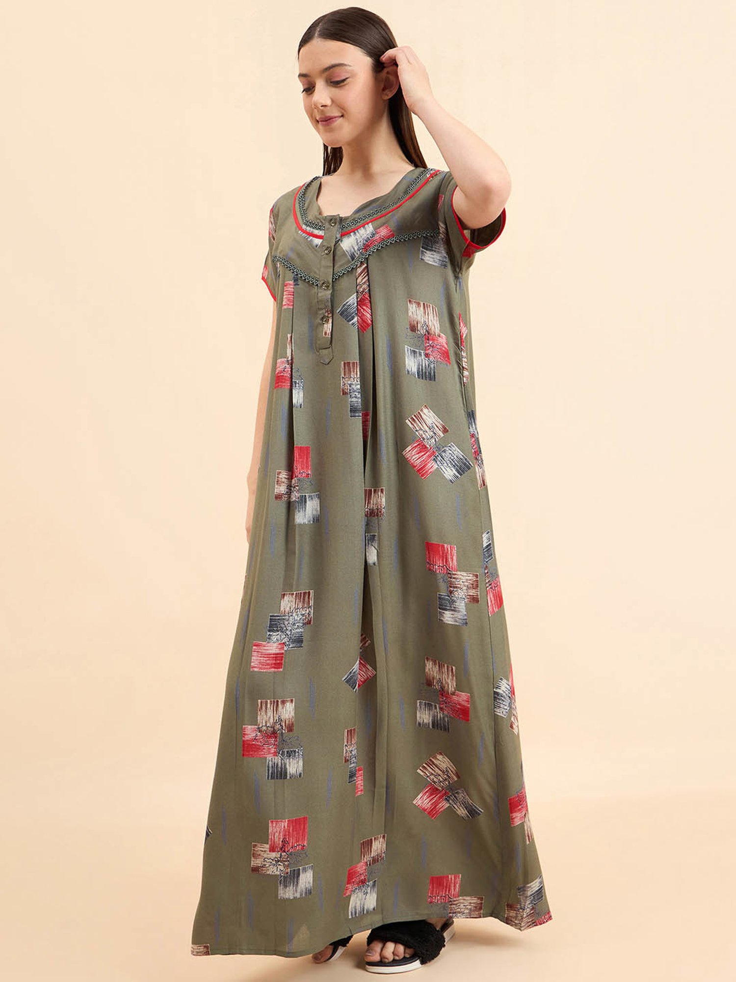 Sweet Dreams Green Cotton Printed Nighty