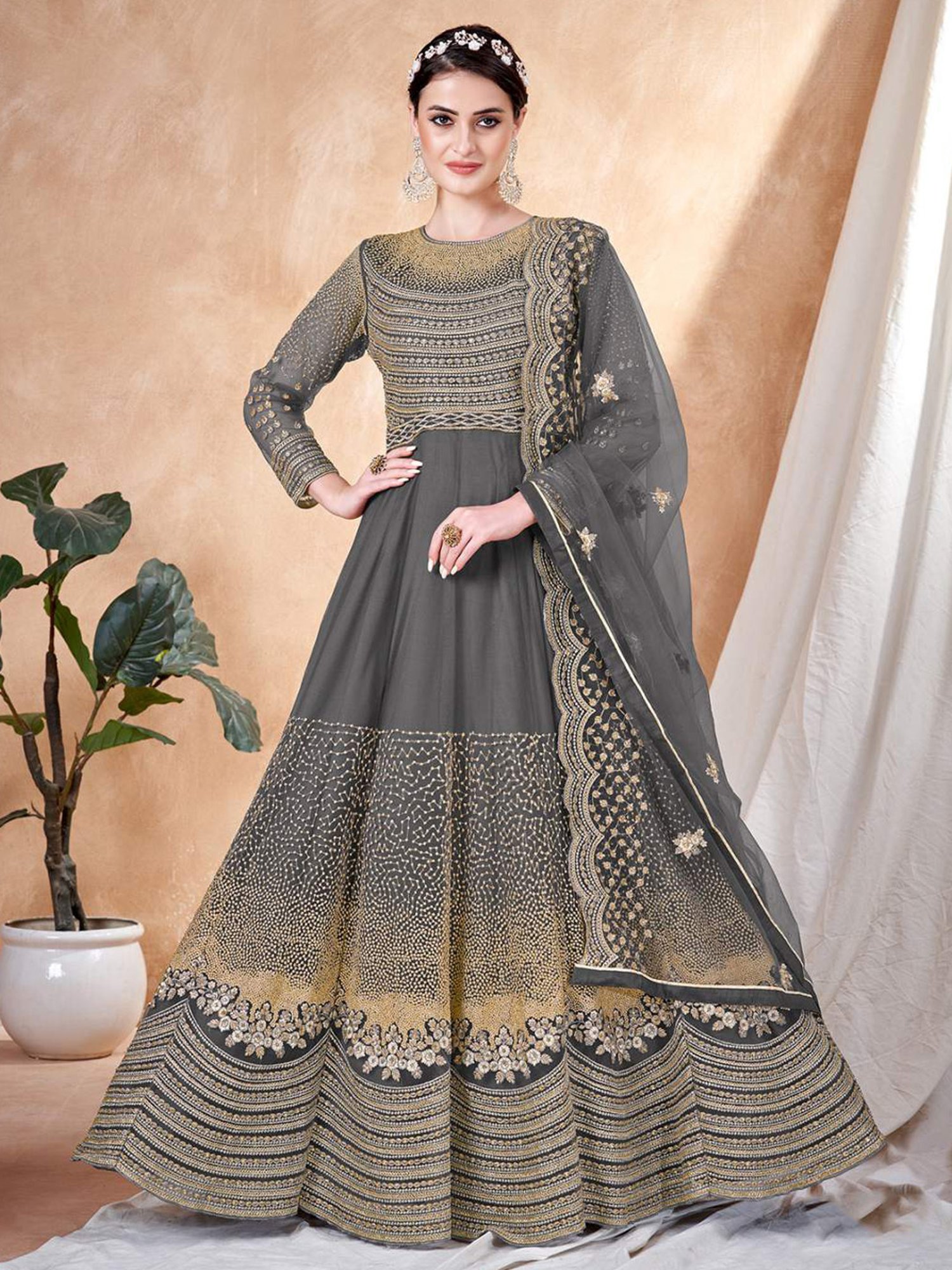 Odette Grey Embroidered Unstitched Dress Material