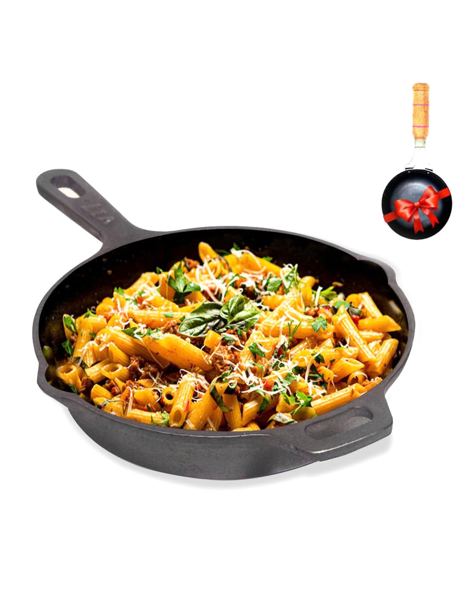 The Indus Valley Black Cast Iron Fry Pan with Iron Tadka Pan (25.4cm, 1.7L)
