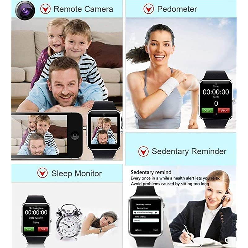 Smart Watch Smartwatch Phone with SD Card Pedometer Call Text Notification SIM Card Slot Music Player Camera Compatible for Android Samsung Huawei and iPhone Partial Functions for Men Women