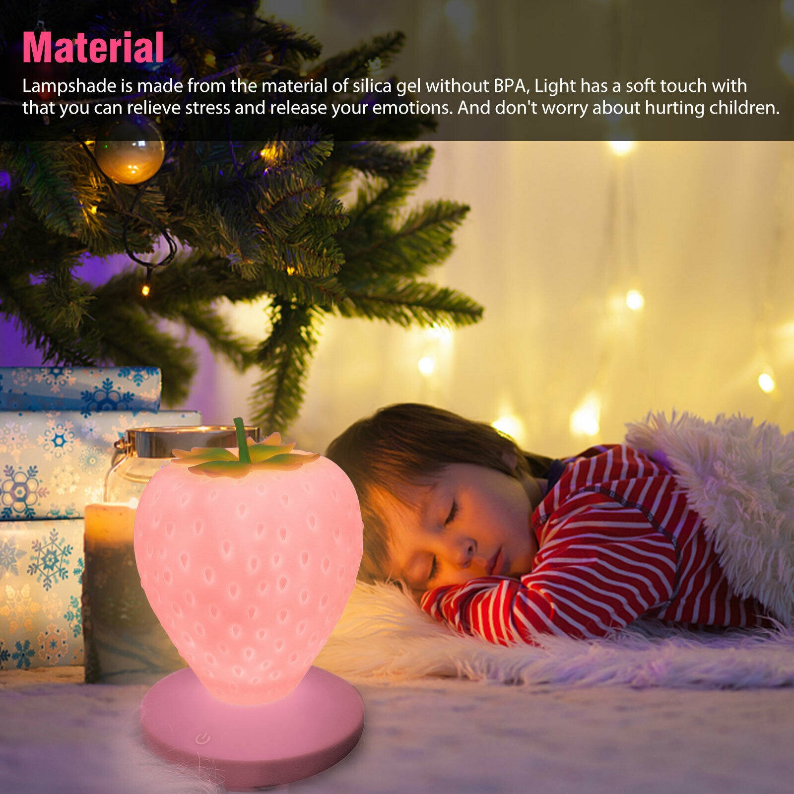 Cute Strawberry Lamp LED Atmosphere Bedside Reading Night Light USB Rechargeable