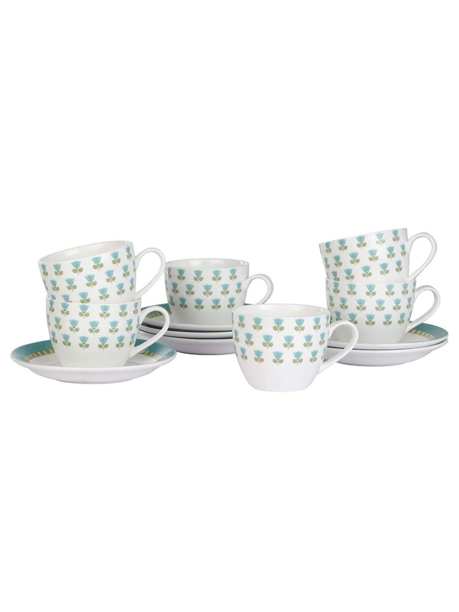 Femora Indian Ceramic White Tea Cup & Saucer Set (200 ml) - Set of 6
