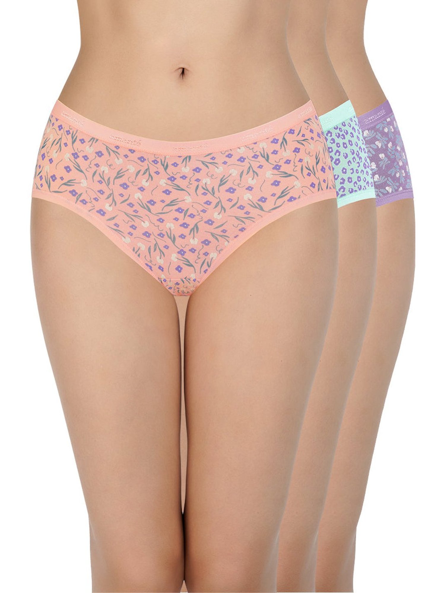 Amante Peach & Blue Cotton Floral Print Hipster Panties - Pack Of 3