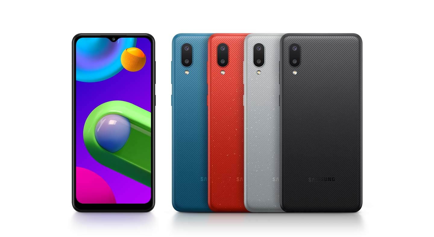 Samsung Galaxy M02 SM-M022F/DS (32GB + 2GB) - GSM Factory Unlocked Phone For AT&T, T-Mobile - 13MP - 6.5" (International Version) - BLUE - 2 days of Delivery