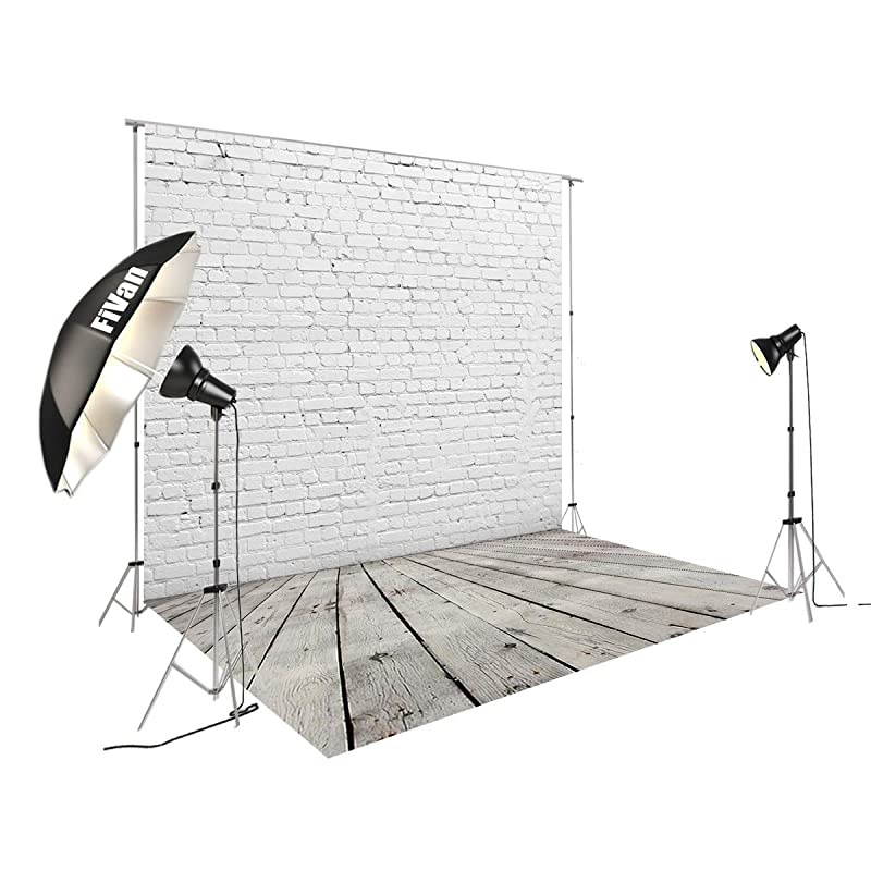 White Brick Wall with Gray Wooden Floor Photography Backdrop Vinyl Background for Pictures D2504