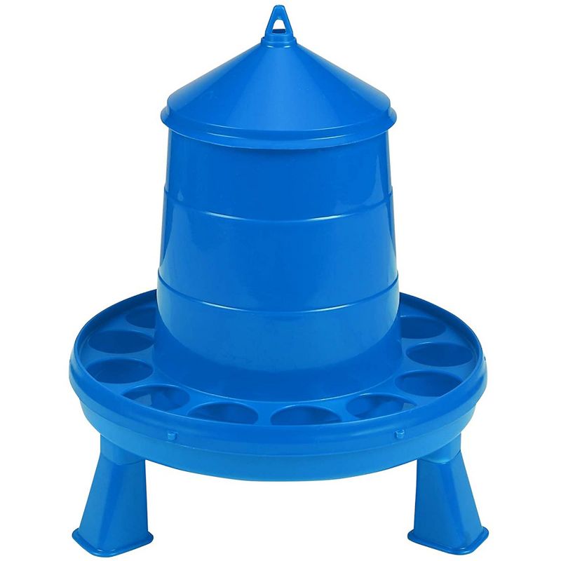 Little Giant 4 Pound Poultry Chicken or Bird Feeder Dispenser Container with Feed Saver Ring, Carrying Handle, and Legs, Blue