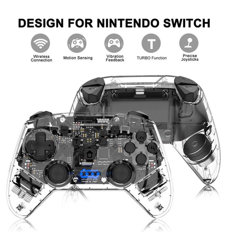 CUUWE Wireless Transparent Switch Controller, Wireless Pro Bluetooth Connection Controller,  for Switch The Remote Game Board With Joystick, Adjustable Turbo Vibration Game Handle