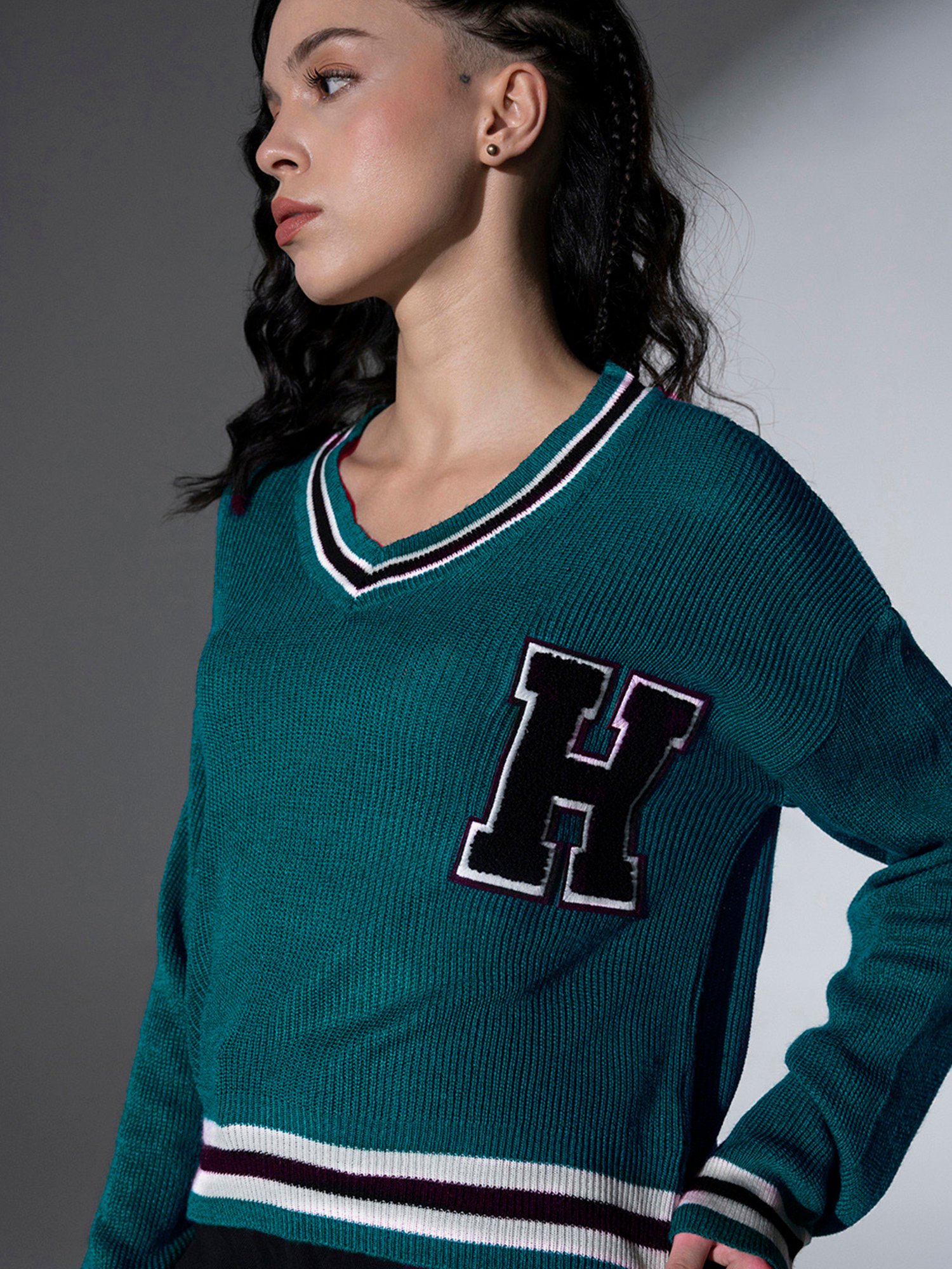 Hubberholme Teal Self Design Pullover