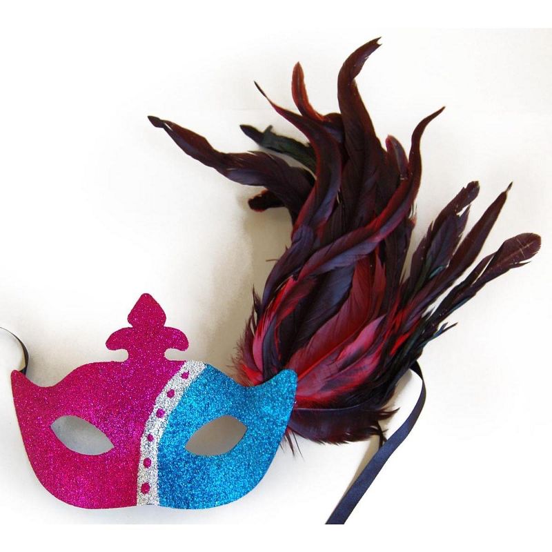 Bauer Pacific Imports Glitter Eye Venetian, Masquerade, Mardi Gras Mask W/Feathers Style C