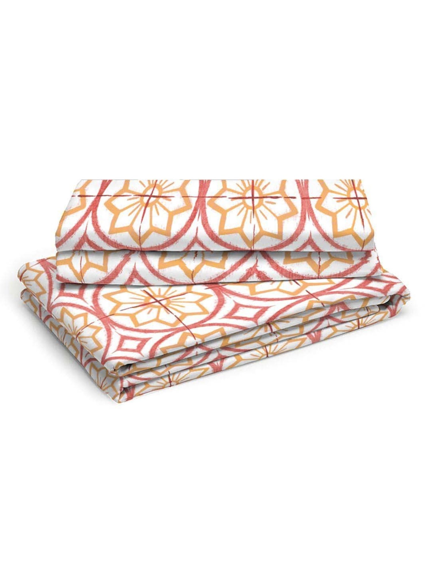 Boutique Living Signature Orange & Pink Cotton 300 TC Fitted Size Bedsheet with Pillow Cover