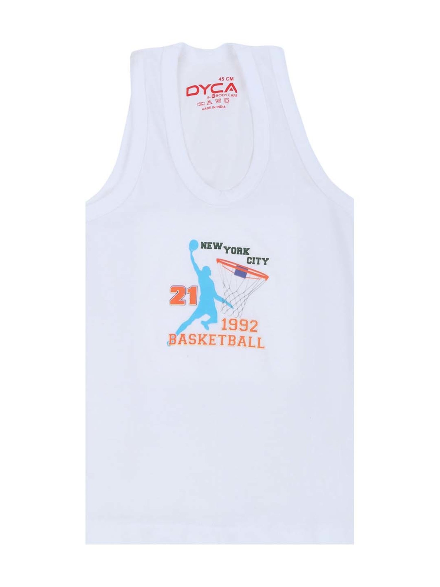Dyca Kids White Cotton Printed Vest (Pack of 4)