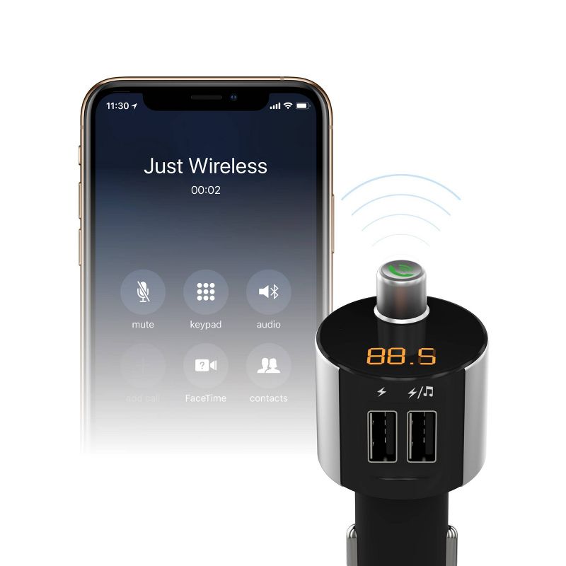 Just Wireless Wireless Bluetooth FM Transmitter with 3.4A/17W 2-Port USB Car Charger  - Black