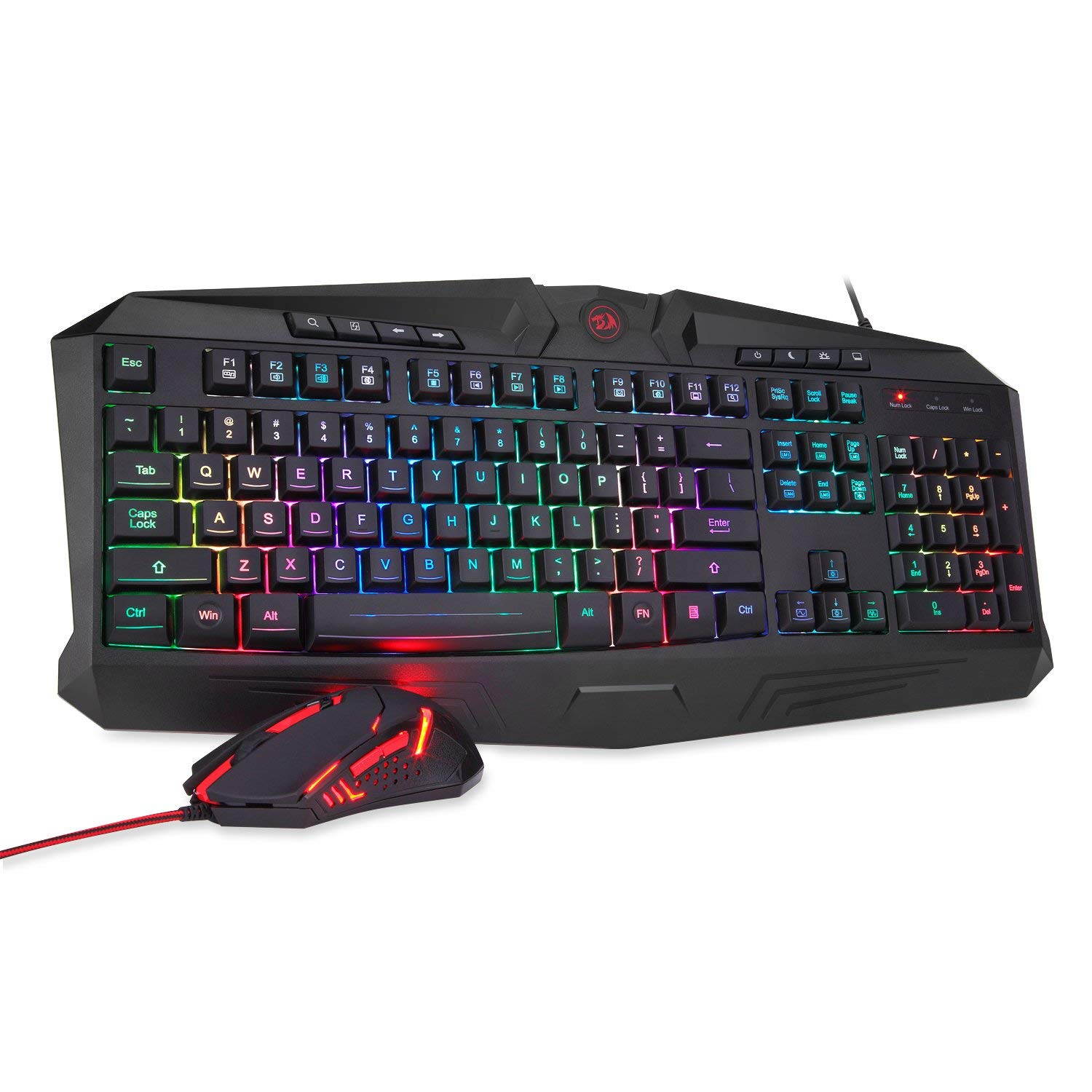 Gaming Mouse Gaming Keyboard Combo, RGB LED Backlit Keyboard and Mouse, LED Backlit 3200 DPI 6 Buttons Gaming Mouse and Keyboard Silent 104 Key Computer PC Gaming Keyboard with Wrist Rest