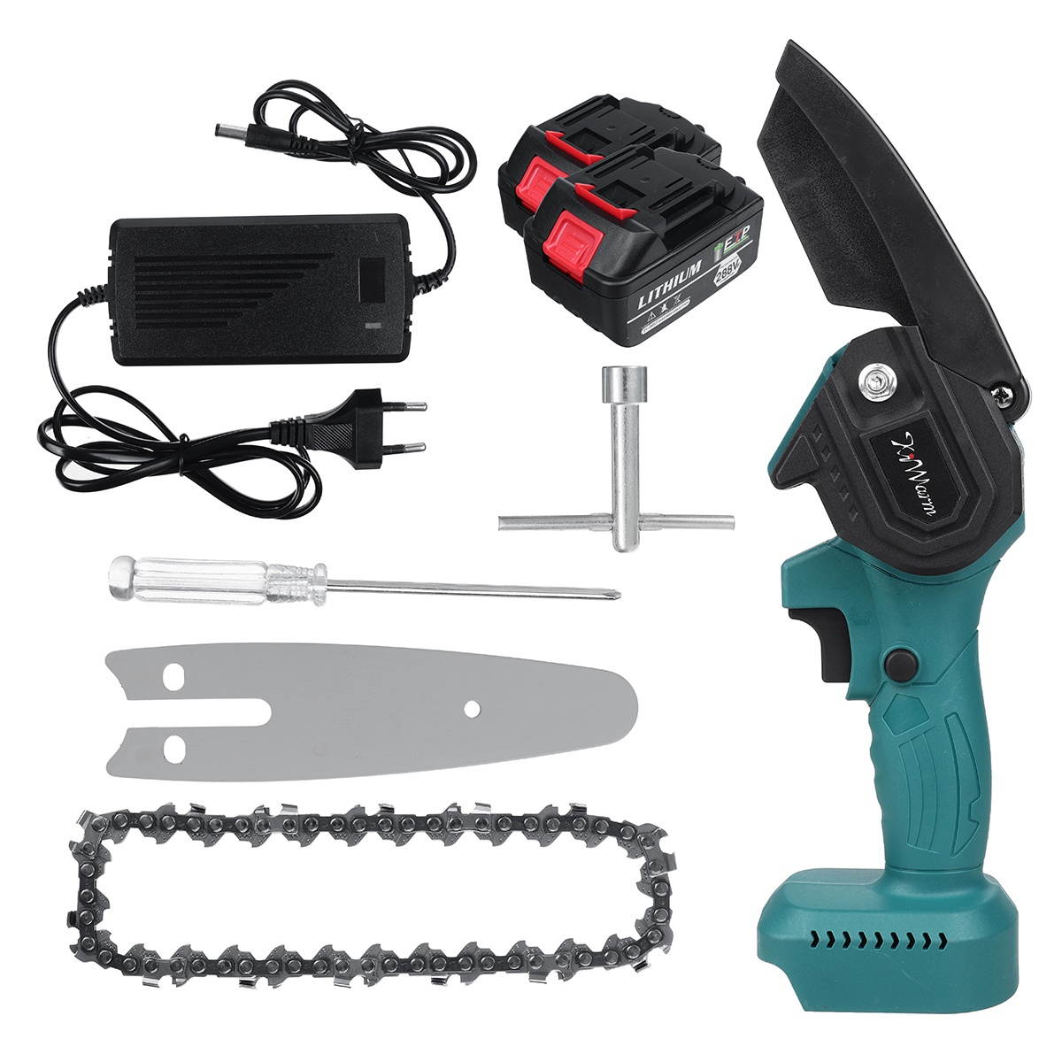 4Inch Portable Electric Pruning Saw Rechargeable Woodworking Chain Saw W/ 1/2pcs Battery-Two Batteries