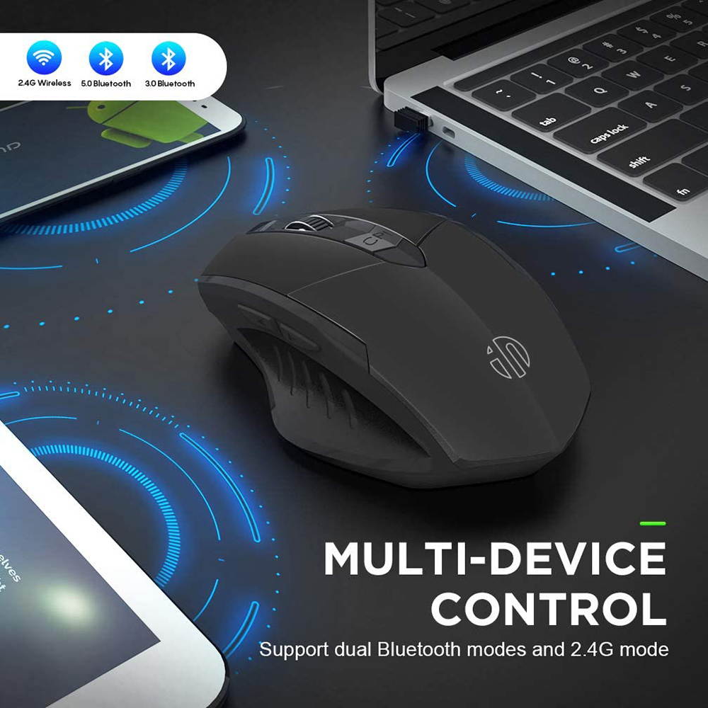 Bluetooth Mouse, Inphic Multi-Device Silent Rechargeable Bluetooth Wireless Mouse (Tri-Mode: BT 5.0/3.0+2.4G), 1600DPI Ergonomic Portable Mouse for Laptop PC Computer,Windows Mac OS
