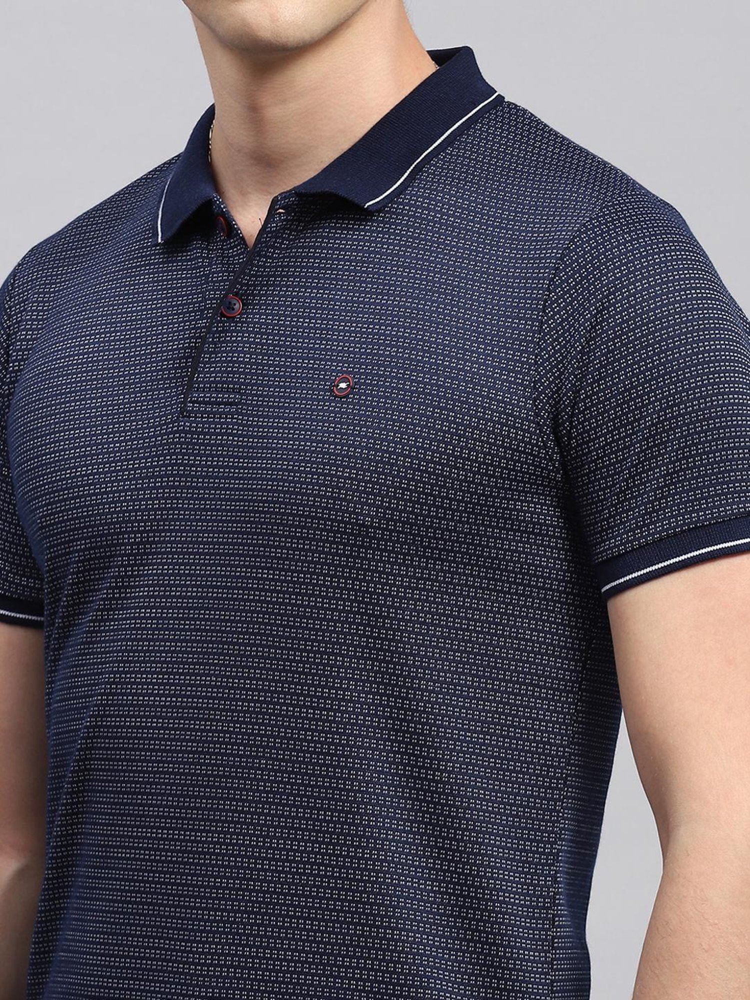 Monte Carlo Navy Regular Fit Printed Polo T-Shirt