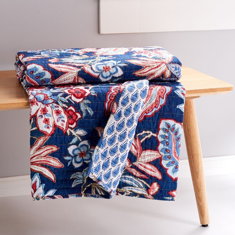 Isadora Floral Quilted Throw Blue - Levtex Home