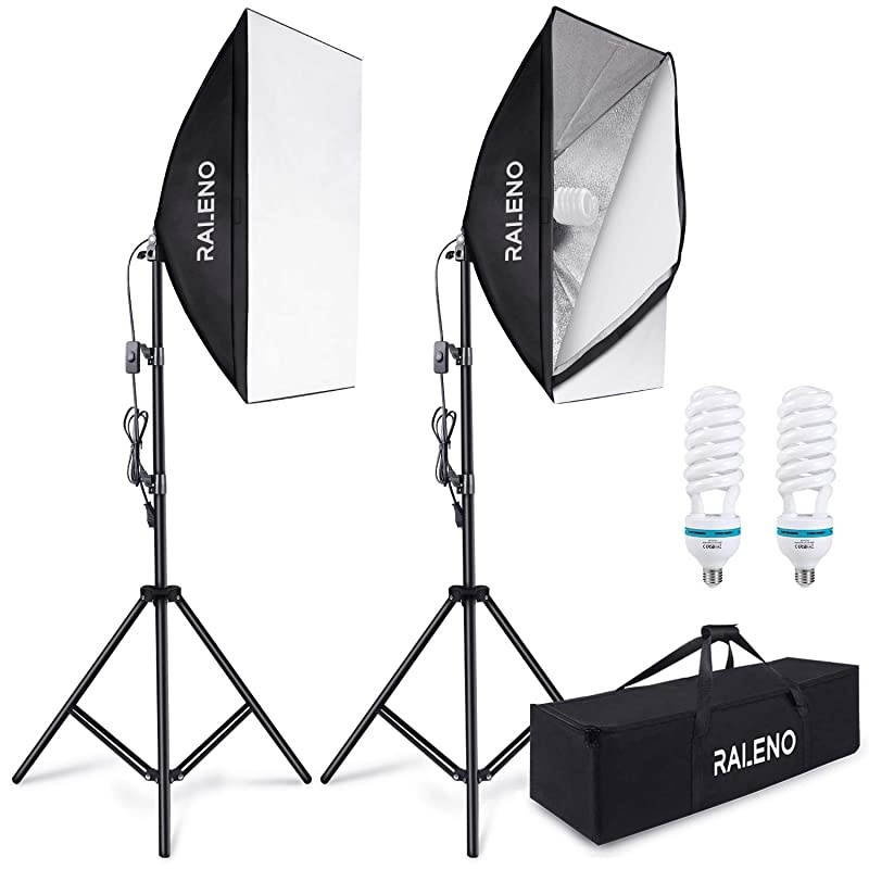 800W Softbox Lighting Kit 2X20X28 inch Professional Photography Continuous Lighting Equipment with 2 x 85W E27 Socket 5500K Bulbs for Portraits and Product Shooting