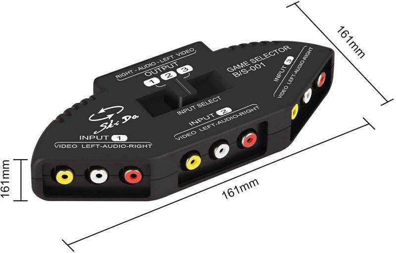 RCA Splitter with 3-Input and 1-Output, Audio and Video RCA Switch Box with Cable for Connecting 3 RCA Signal Devices to 1 Monitor