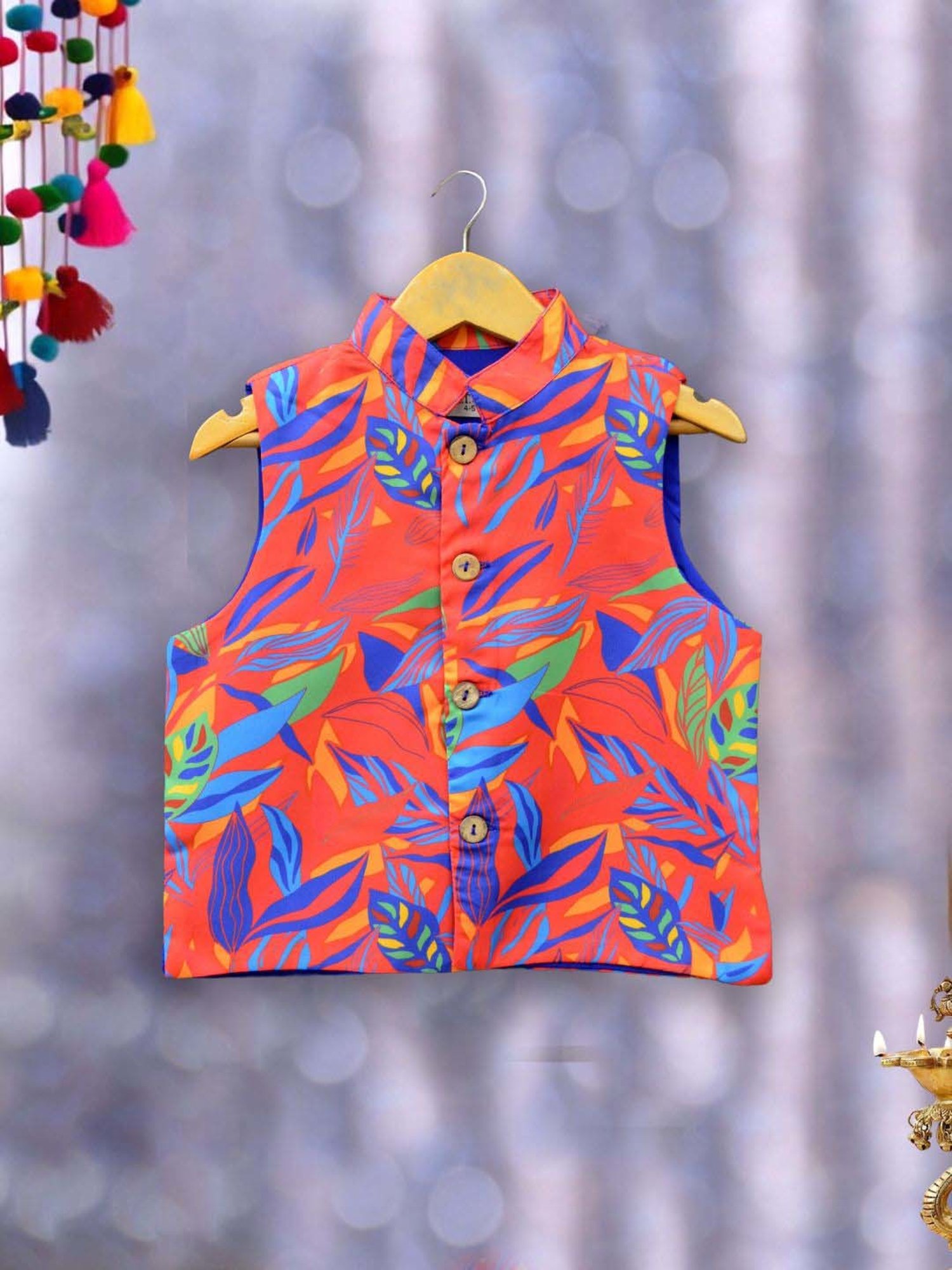 A.T.U.N. Boys Royal Blue & Orange Printed Full Sleeves Kurta Set