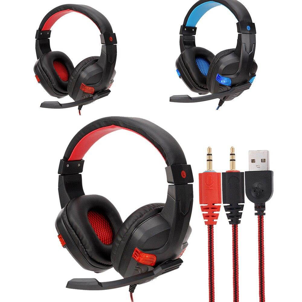 USB Wired LED 3.5mm Gaming Headset Headphones with Mic for PC Laptop Phone Mic Noise Cancelling LED Lights Headset HOT